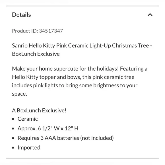 SANRIO x HELLO KITTY Ceramic Light Up Christmas Tree in Pink - Picture 7 of 7